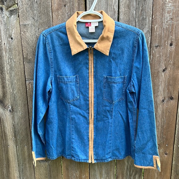 JM COLLECTION petite Blue Denim Zip Jean Jacket size 12 P - Picture 1 of 8